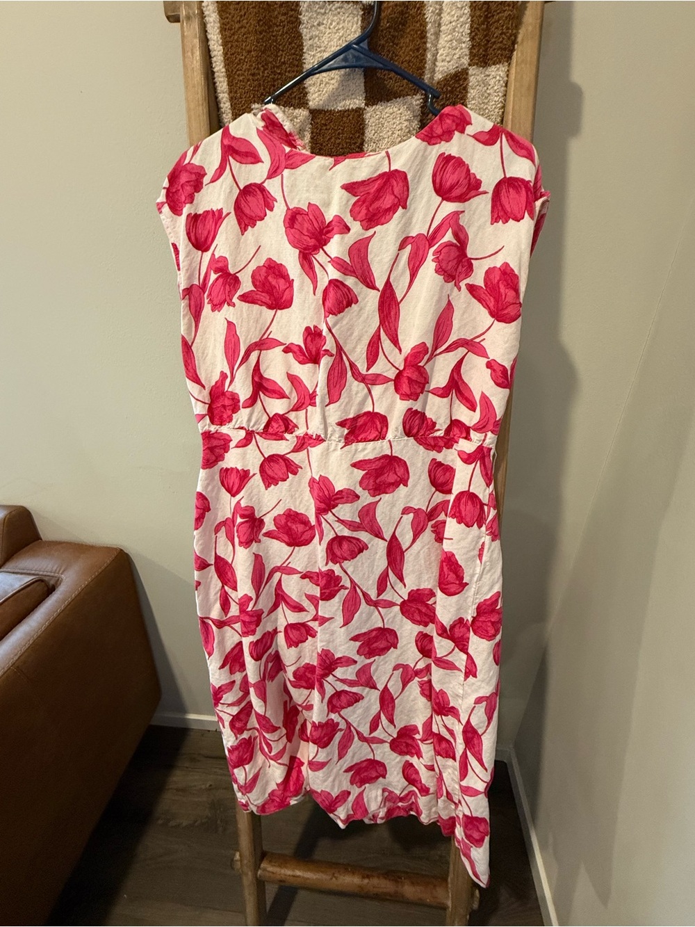 Ann Taylor White Midi Dress with Fuchsia Floral Print